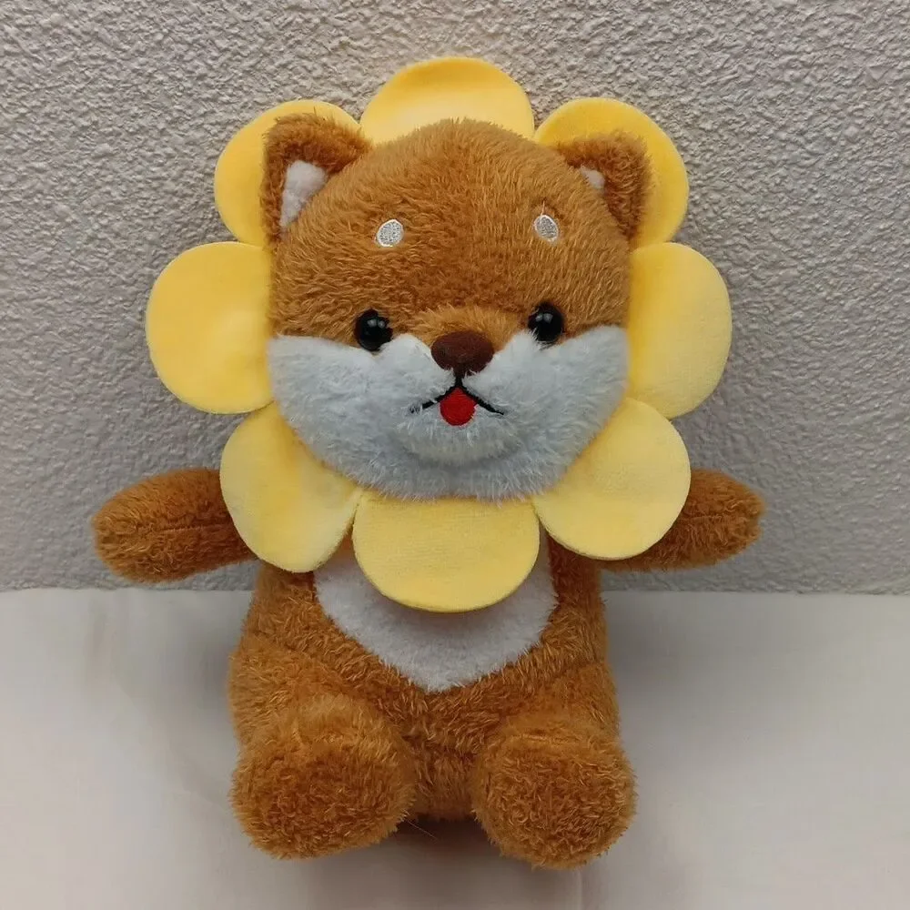 Sunflower Bear Plush Sitting Tan Cub Yellow Petals Amusing Stuffed Animal